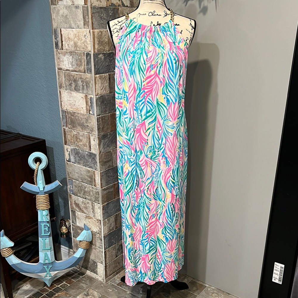 Lilly Pulitzer Bingham Halter Midi Dress Multi Sea Turtle Soiree